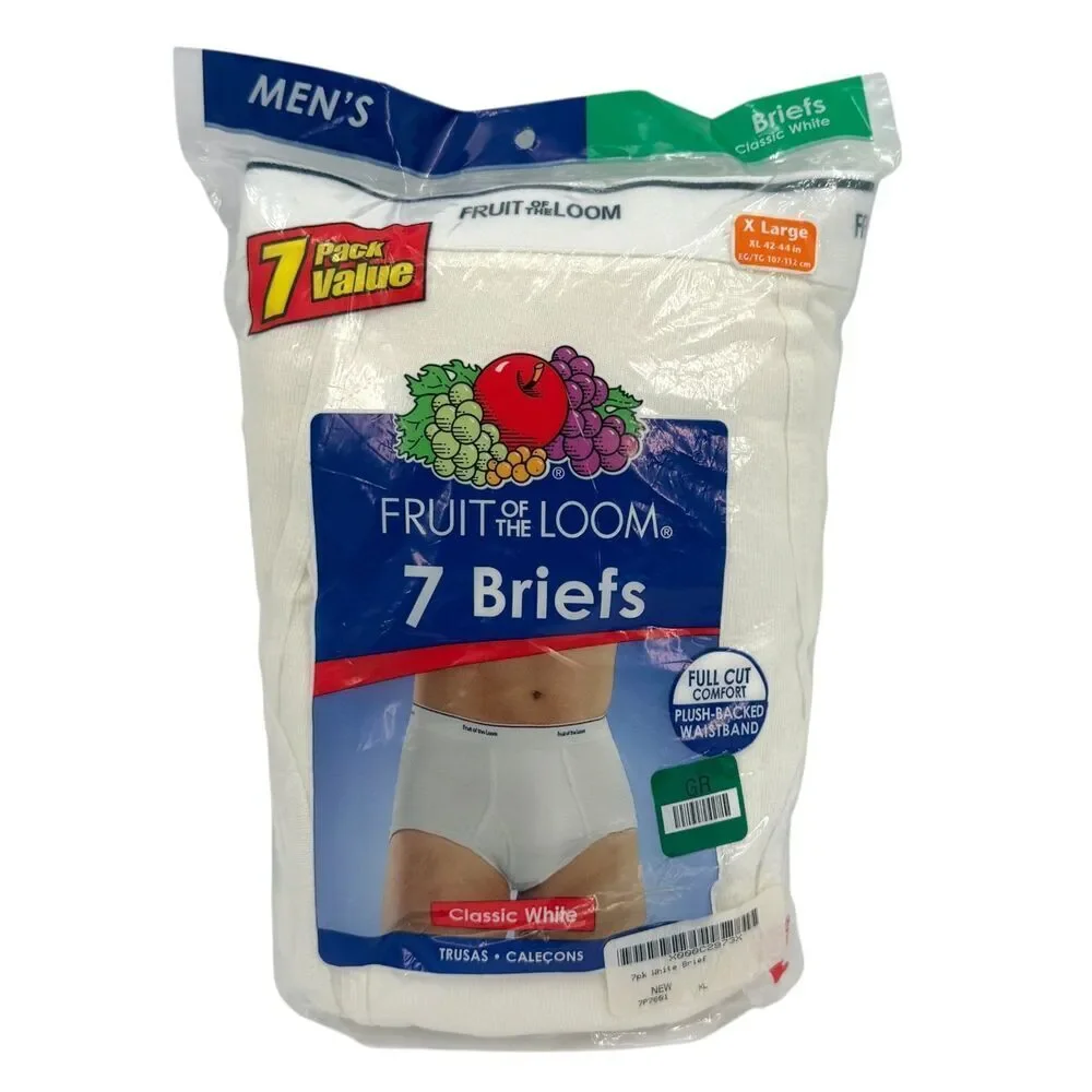NEW VTG Fruit of the Loom 2009 Classic White Briefs Cotton 7 Pack Underwear XL